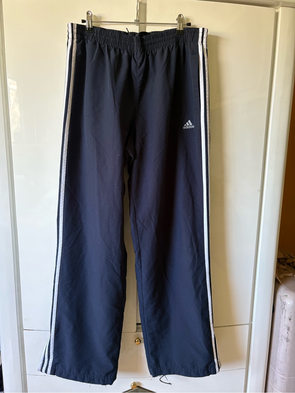 adidas Navy Men’s Track Pants with White Side Stripes